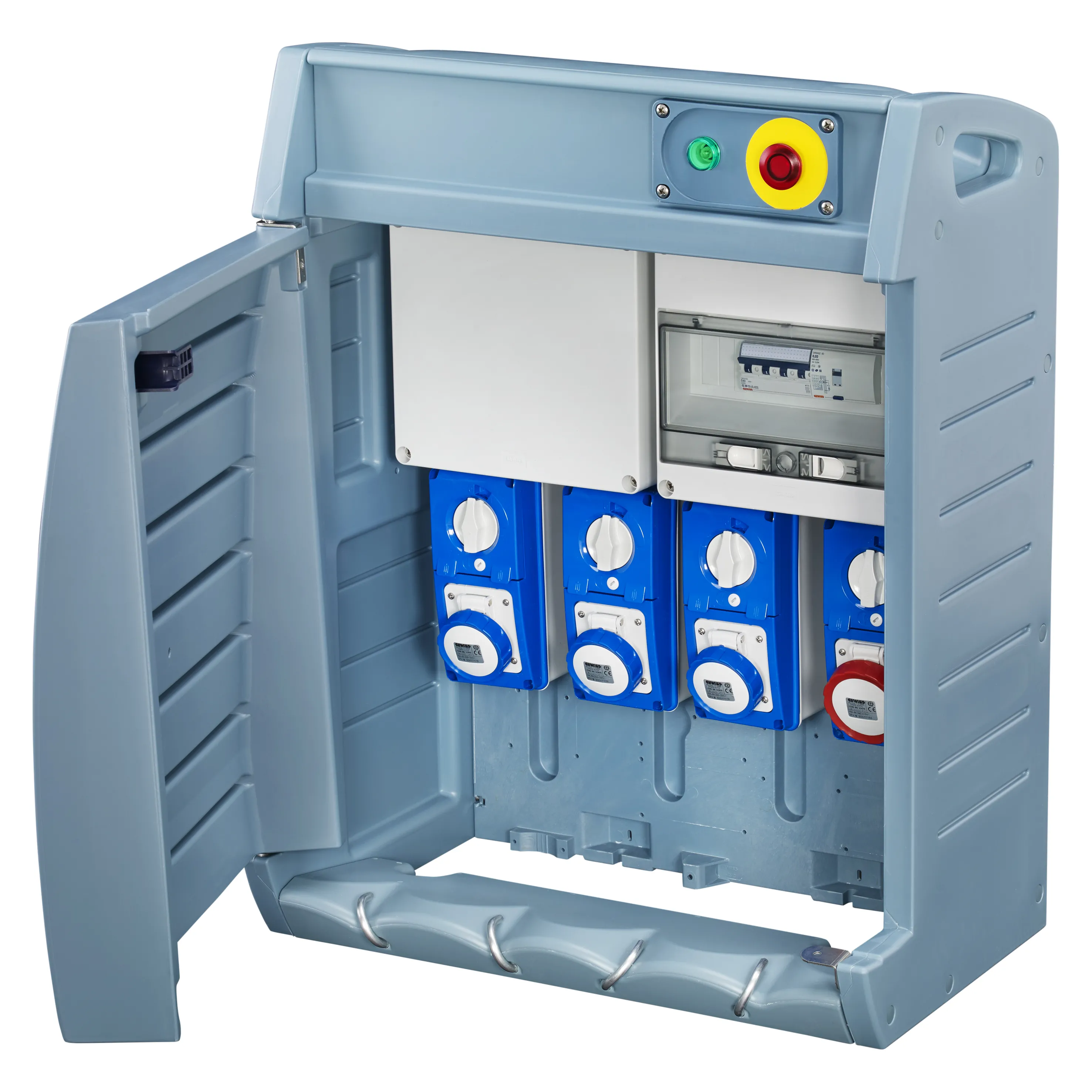 Tablou organiaze santier Q-Box 4 Cu Fisa De Alimentare Cablata Cbf 2 2P+E 16A + 2 3P+E 16A + 1 3P+N+E 32A IP55 Gewiss GW68592F