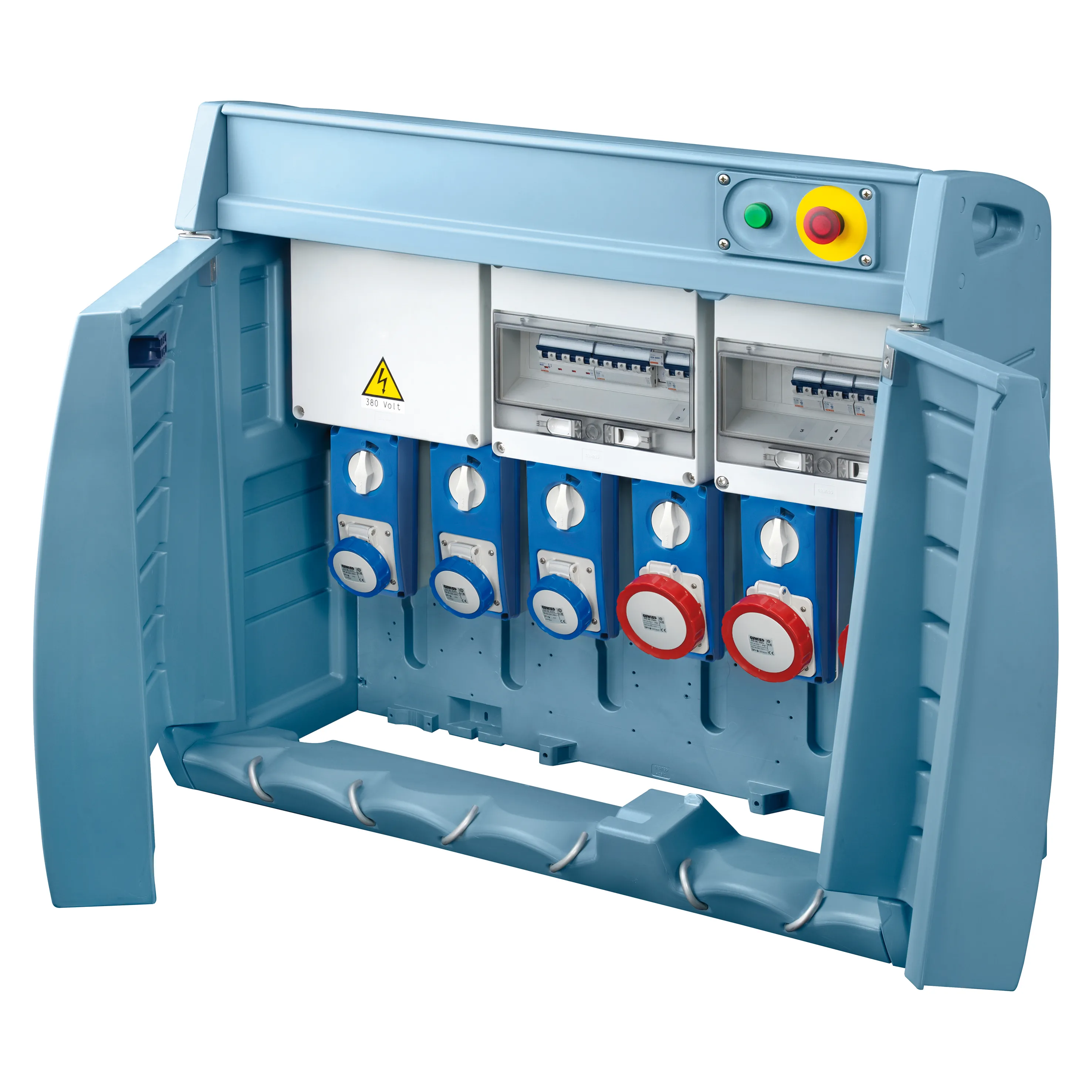 Tablou organiaze santier Q-Box 6 Cu Fisa De Alimentare Cablata 3 2P+E 16A + 2 3P+E 16A + 1 3P+N+E 32A IP55 Gewiss GW68597