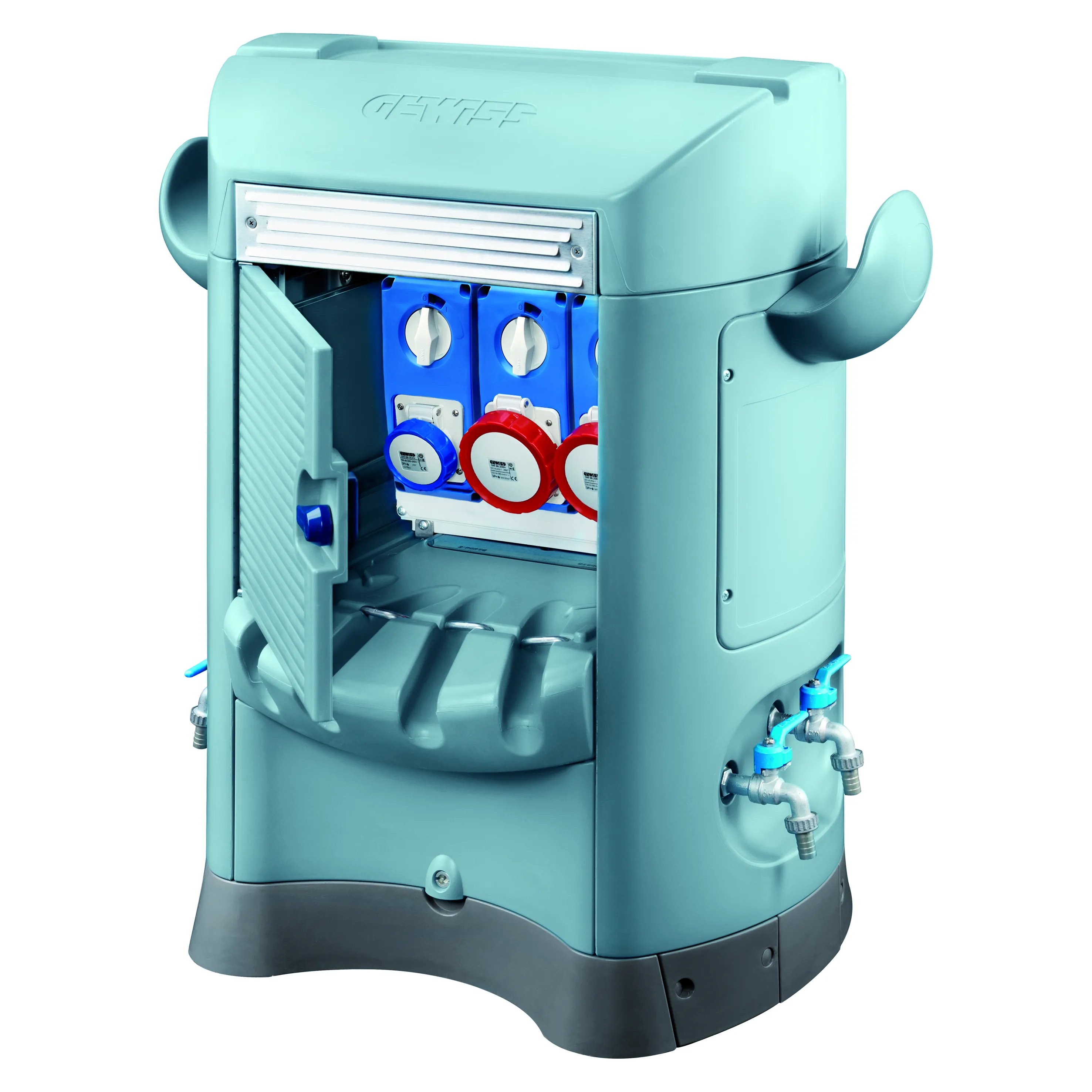 Qmc125B Cablat Priza Cu O Singura Parte 1 Priza 2P+E 16A + 2 Prize 3P+N+E 32A IP55 Albastru Deschis Gewiss GW68803A