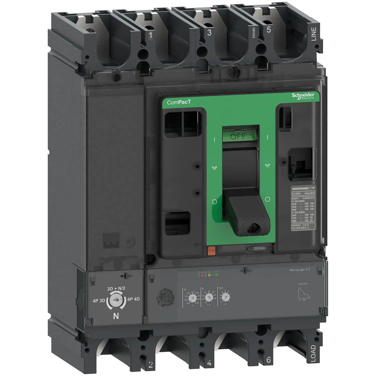 Intreruptor tip USOL ComPacT NSX400HB2 100 kA la 690 VAC unitate de declansare MicroLogic 2.3 400A 4 poli 4d Schneider C40W42D400