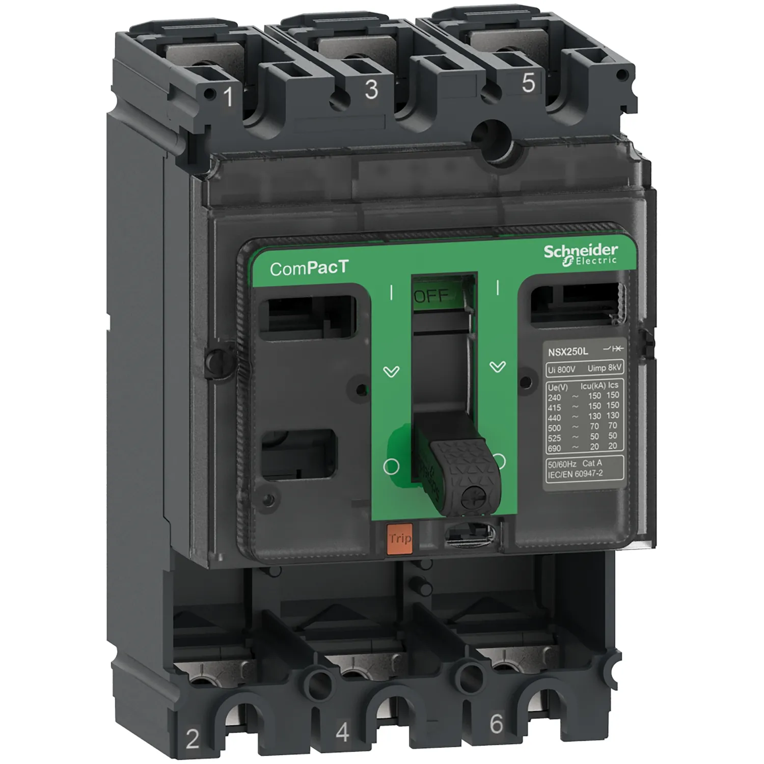Intreruptor tip usol compact nsx160l, 150 ka la 415 vac 50/60 hz, 160a, fara unitate de declansare, 3 poli, schneider, c16l3