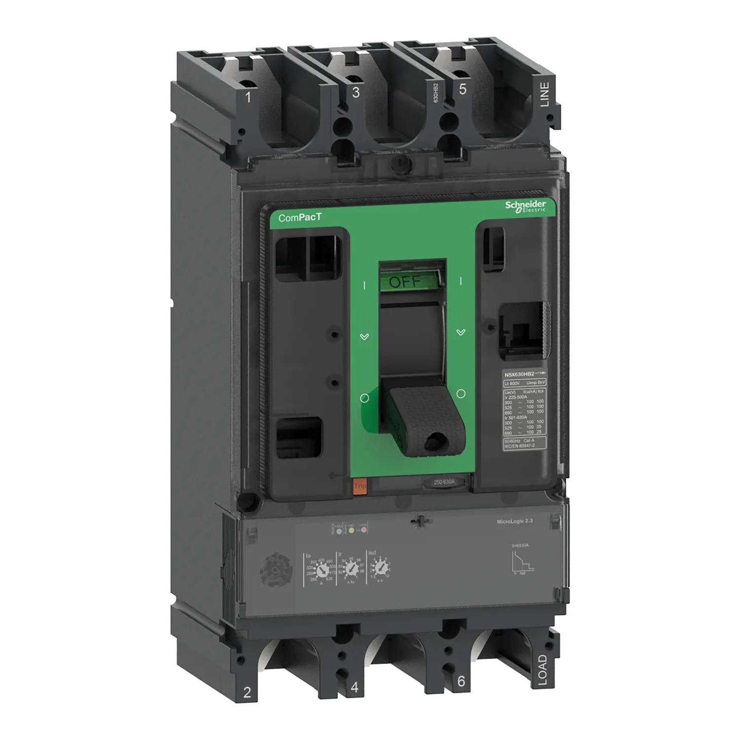 Intreruptor tip USOL ComPacT NSX400H 70 kA la 415 VAC unitate de declansare MicroLogic 2.3 250A 3 poli 3d Schneider C40H32D250