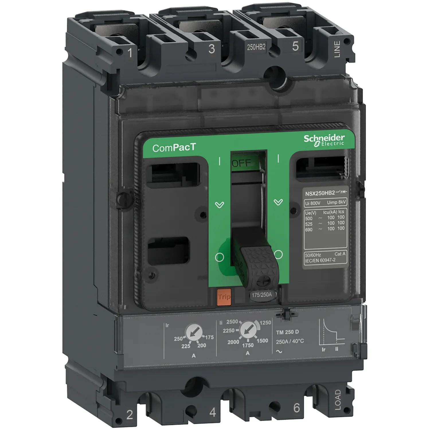 Intreruptor tip USOL ComPacT NSX250H 70 kA la 415 VAC unitate de declansare TMD 160A 3 poli 3d Schneider C25H3TM160