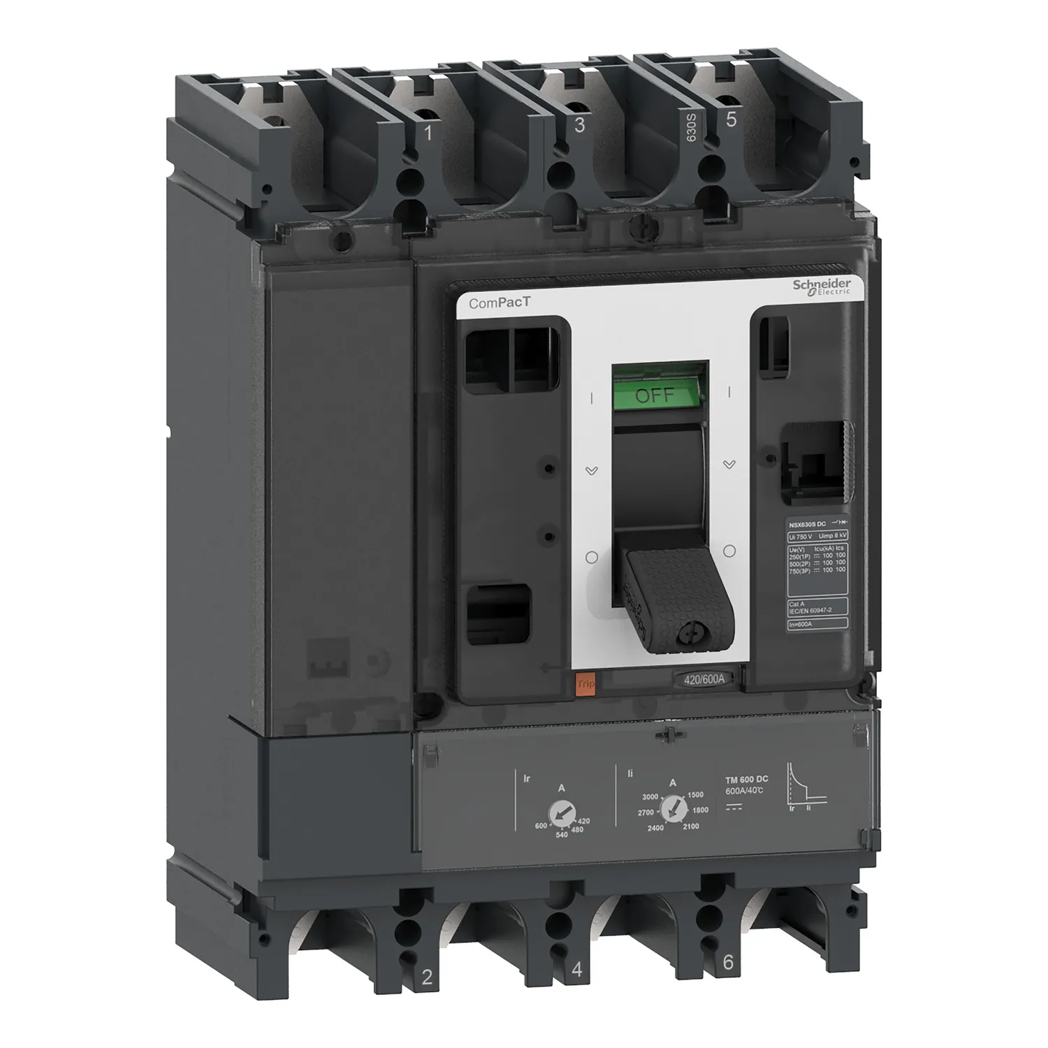 Intreruptor tip USOL ComPacT NSX400F DC 36 kA la 750 VDC TM-DC unitate de declansare 400A 4 poli Schneider C40F4TM400D