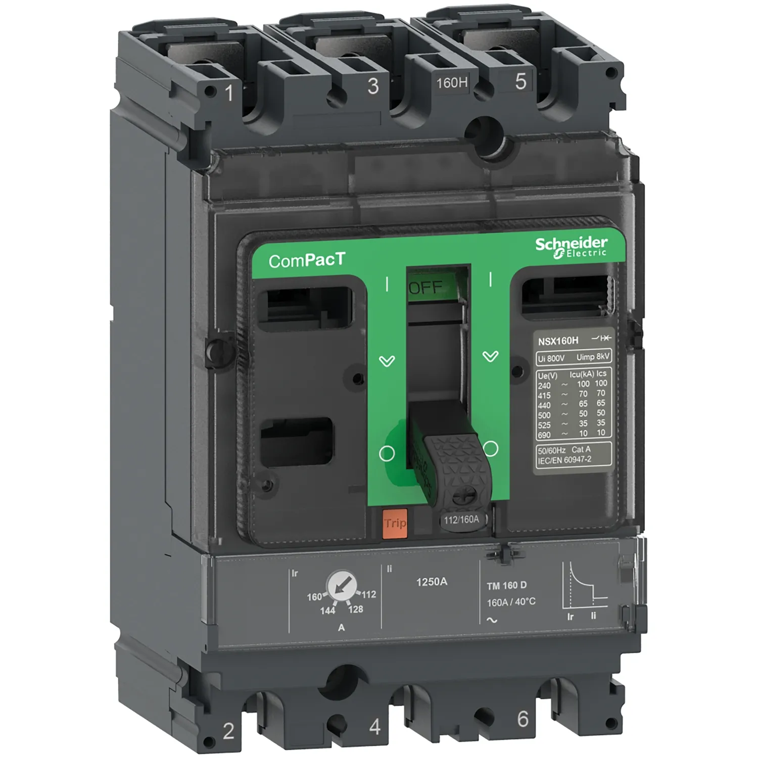 Intreruptor tip USOL ComPacT NSX100F 36 kA la 415 VAC unitate de declansare TMD 63A 3 poli 3d Schneider C10F3TM063