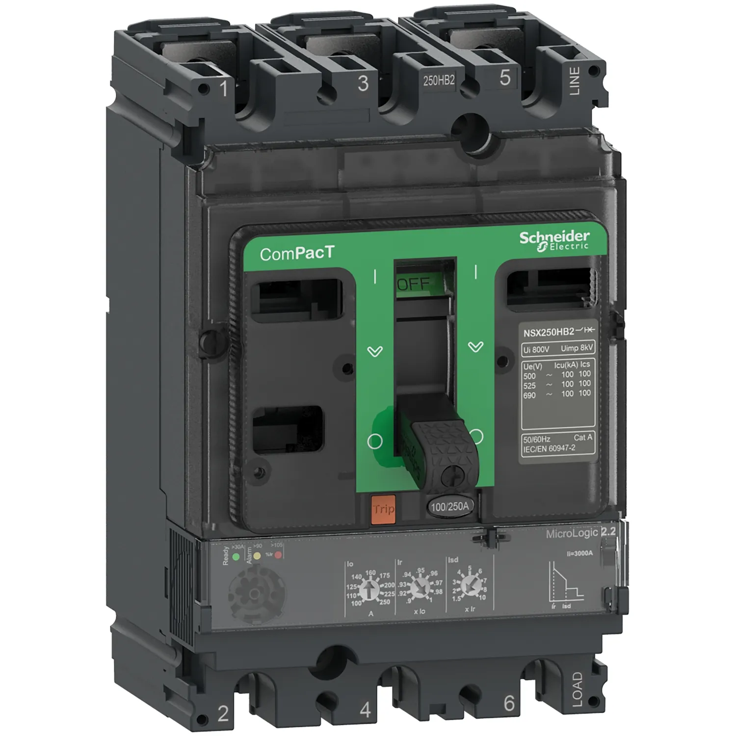 Intreruptor tip USOL ComPacT NSX160B 25 kA la 415 VAC unitate de declansare MicroLogic 2.2 160A 3 poli 3d Schneider C16B32D160