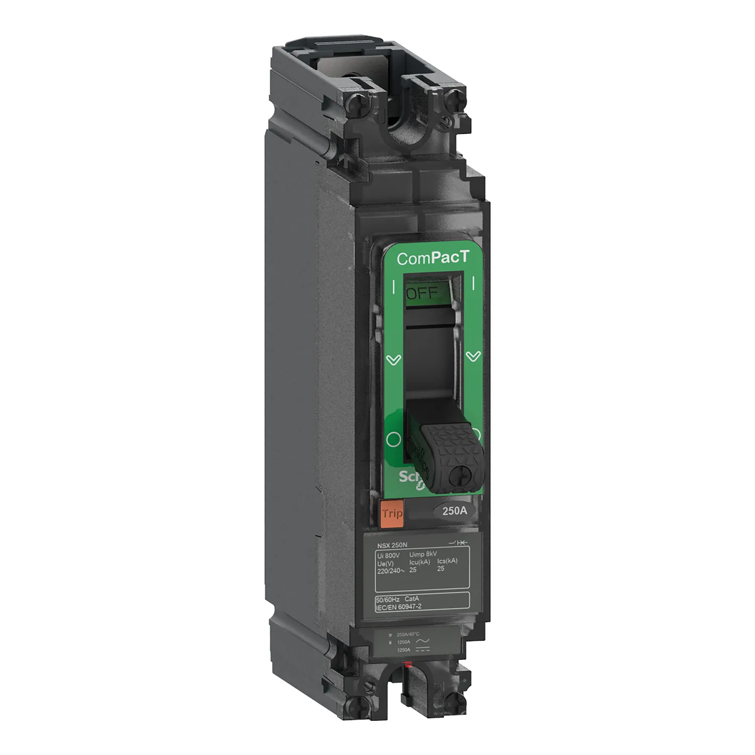 Intreruptor tip USOL ComPacT NSX100F AC/DC 18 kA la 240 VAC TMD unitate de declansare 63A 1 pol 1d Schneider C10F1TM063
