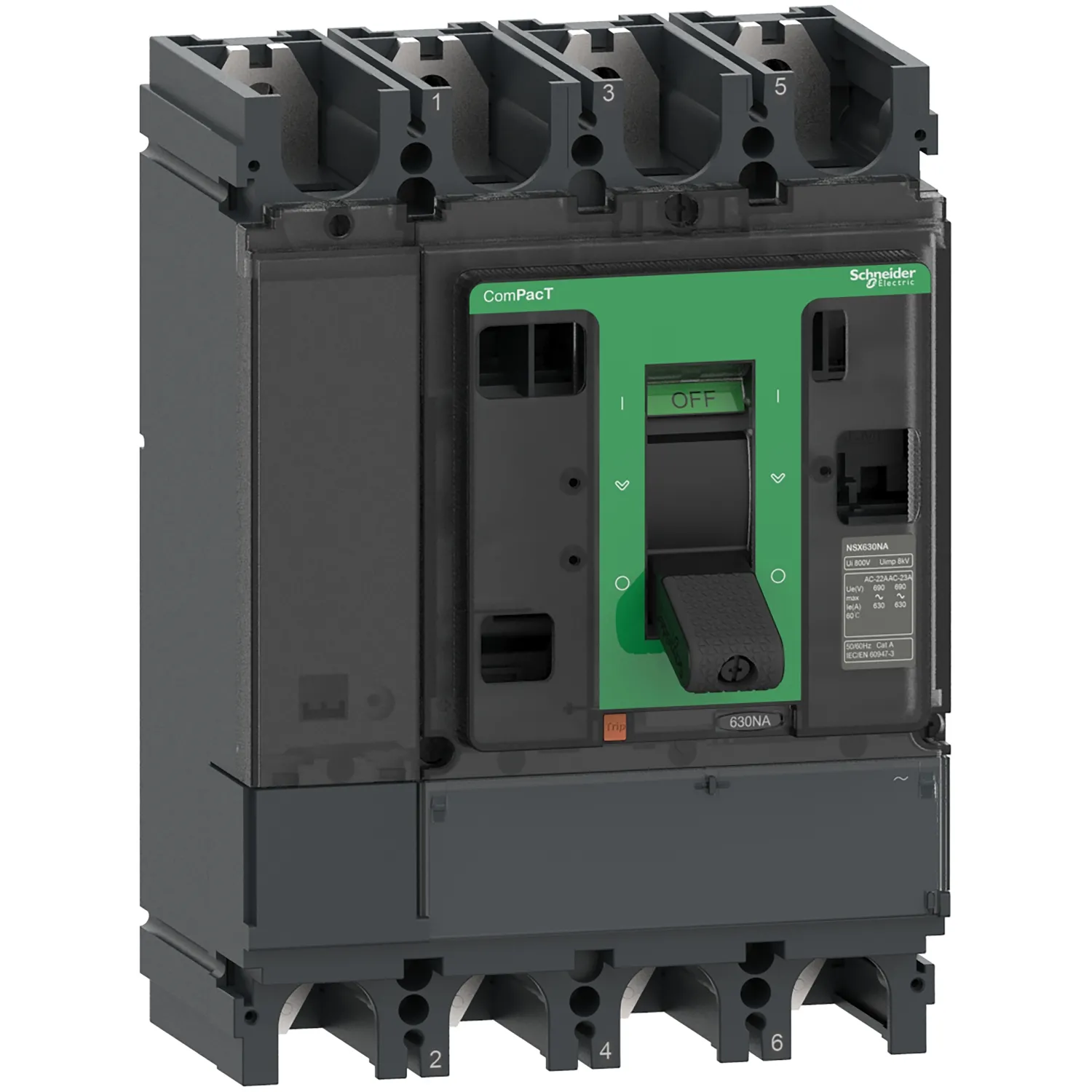 Intreruptor ComPacT NSX630NA, 4 poli, 630A, AC22A, AC23A, Schneider, C634630S