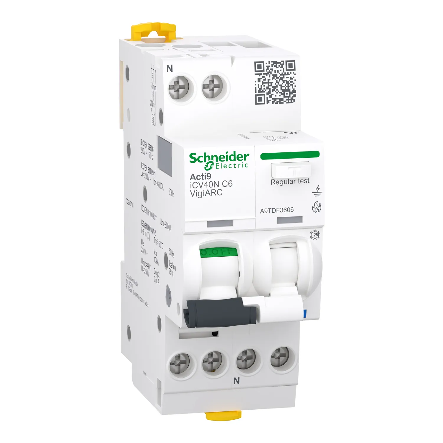 Acti9 AFDD, Intreruptor automat diferential, detectie arc electric, iCV40N, 1P+N, curba C, 6A, 6kA, 30mA tip A-SI, VigiARC RCBO,  Schneider, A9TDF3606
