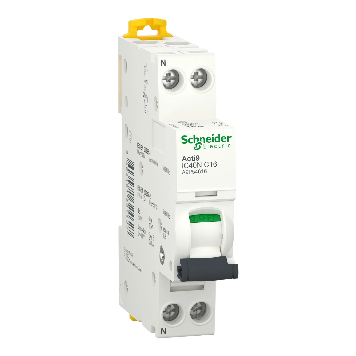 Acti9 iC40N Intreruptor automat 1P+N Curba C 16A 6kA/10kA Schneider A9P54616