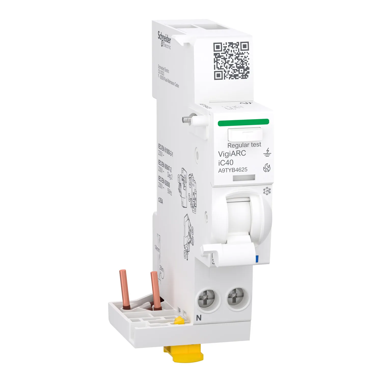 Acti9 AFDD Bloc auxiliar detectie arc electric si protectie diferentiala 25A 30mA tip A-SI pentru iC40 1P+N  Schneider A9TYB4625