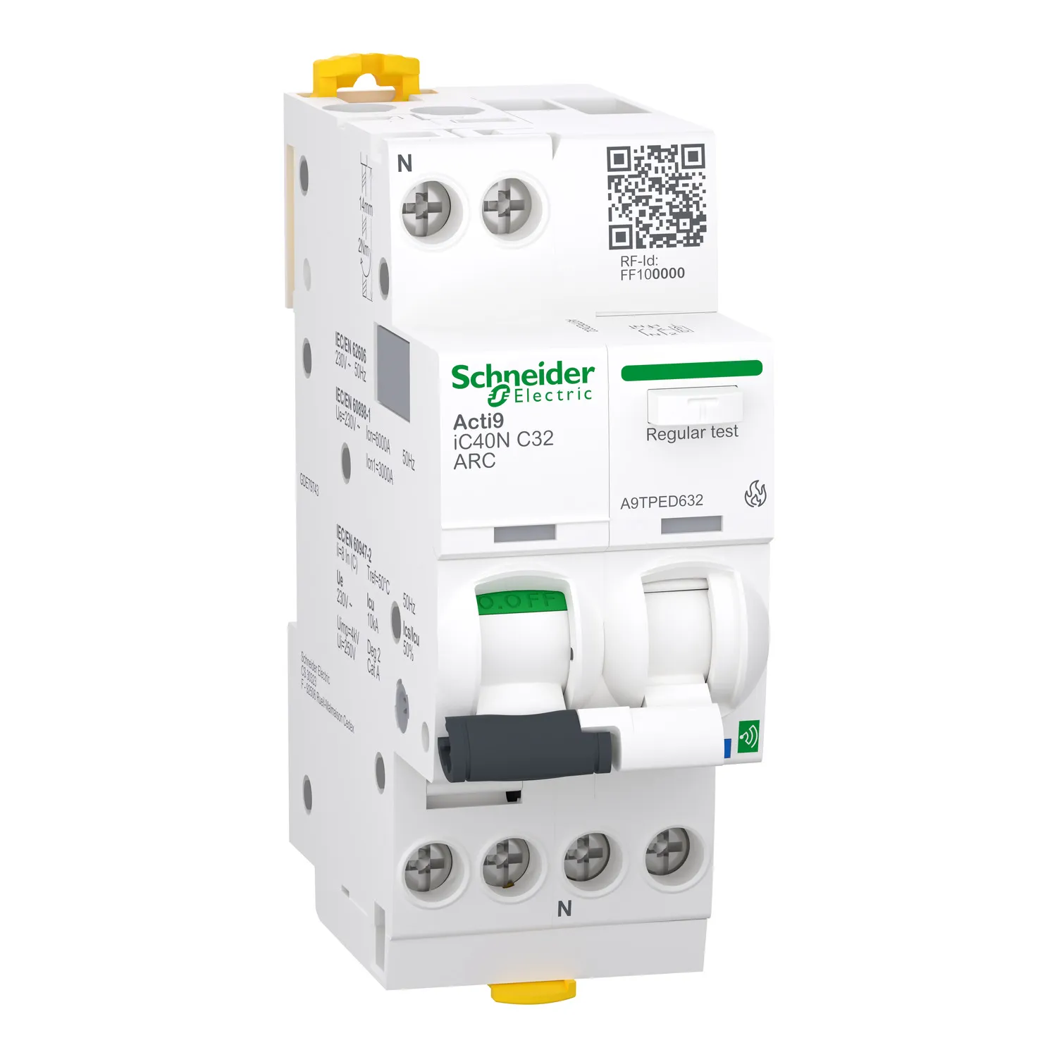 Acti9 Active AFDD, Intreruptor automat, detectie arc electric, cu Powertag, iC40N, 1P+N, curba C, 32A, 6kA, Active ARC MCB,  Schneider, A9TPED632