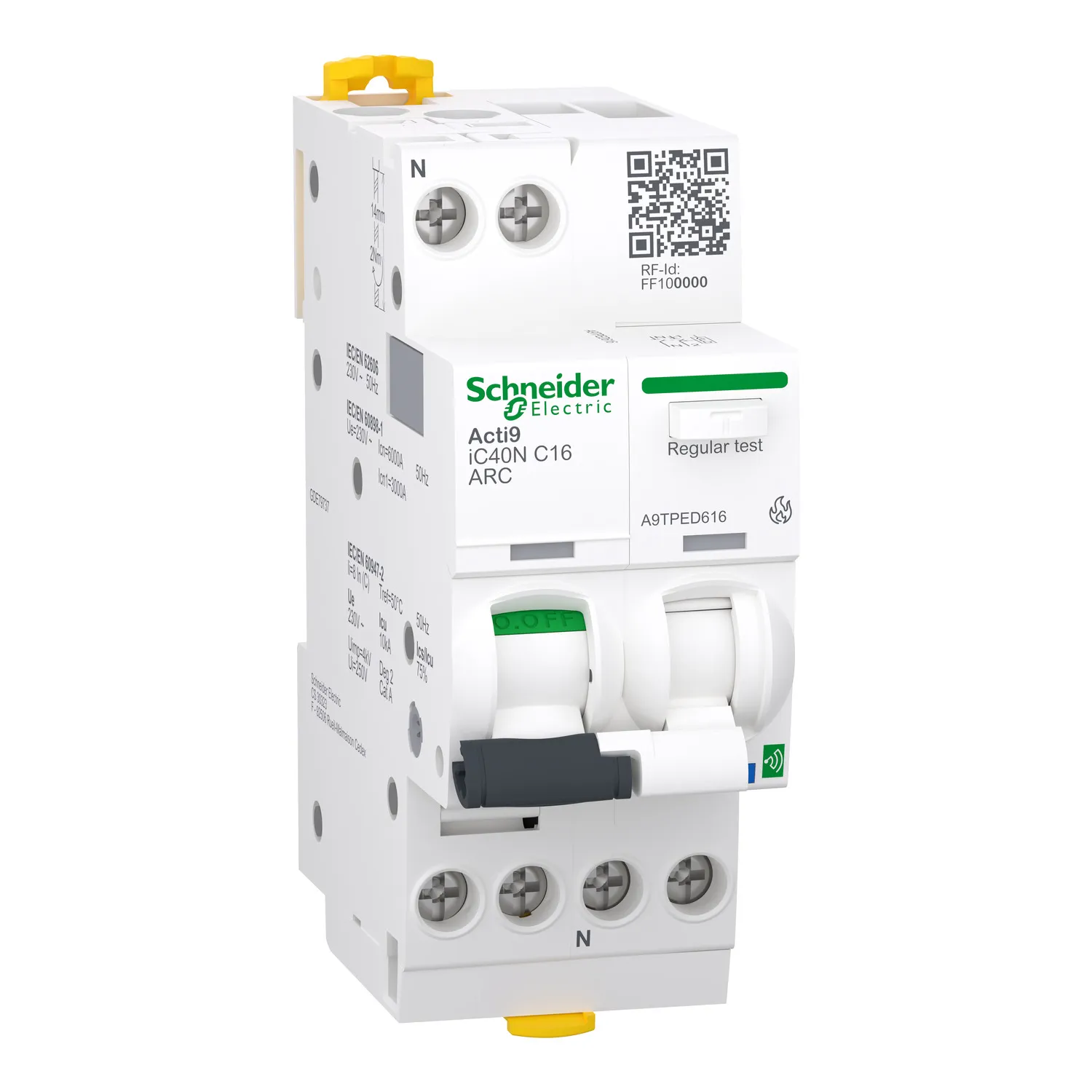 Acti9 Active AFDD, Intreruptor automat, detectie arc electric, cu Powertag, iC40N, 1P+N, curba C, 16A, 6kA, Active ARC MCB,  Schneider, A9TPED616
