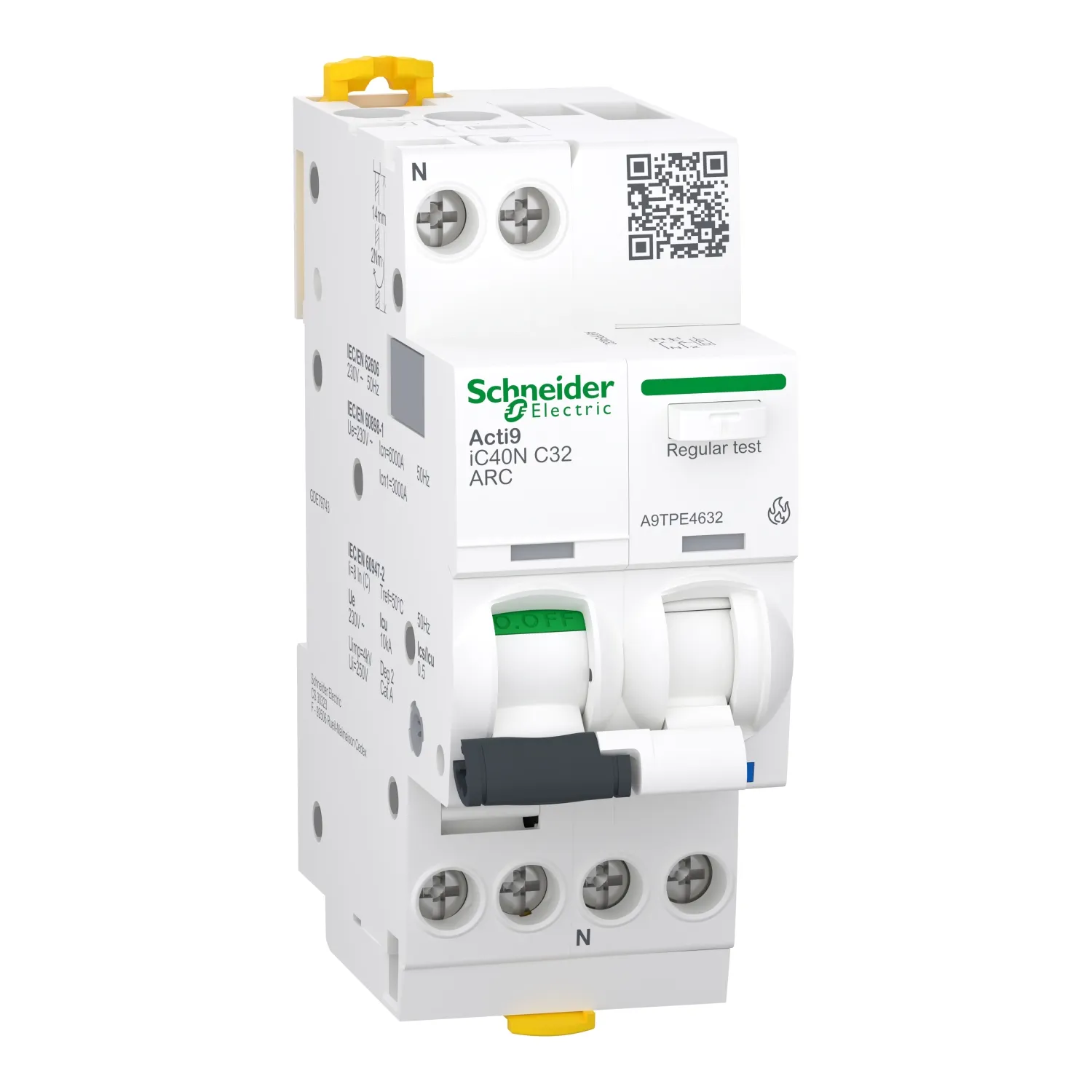 Acti9 afdd, intreruptor automat, detectie arc electric, ic40n, 1p+n, curba c, 32a, 6ka, arc mcb, schneider, a9tpe4632