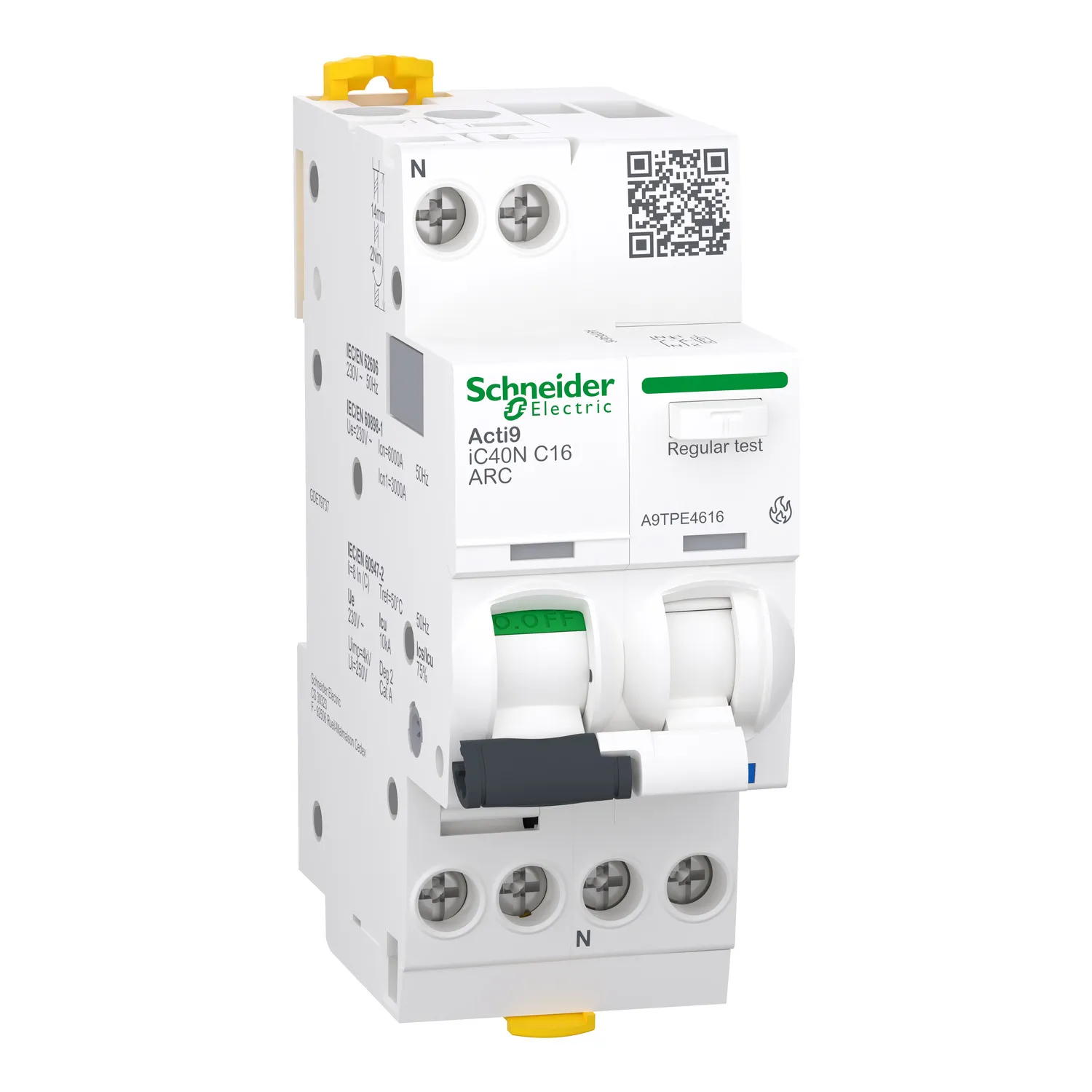 Acti9 AFDD, Intreruptor automat, detectie arc electric, iC40N, 1P+N, curba C, 16A, 6kA, ARC MCB,  Schneider, A9TPE4616