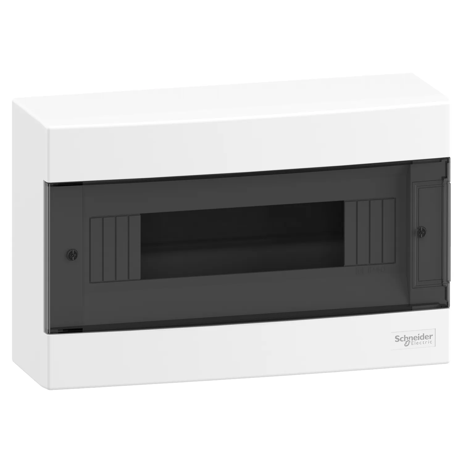 Easy9eu, cofret cu montaj aparent, 1x12 module, usa fumurie, cu 2 blocuri terminale ez9euc112