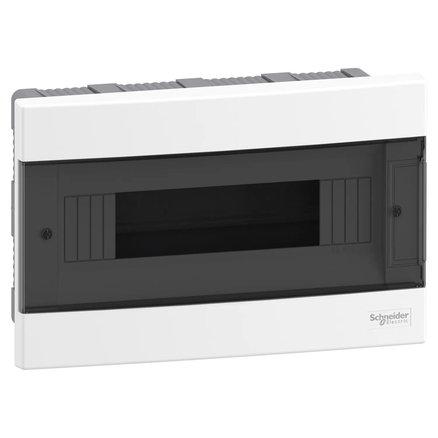 Easy9eu, cofret cu montaj incastrat, 1x12 module, usa fumurie, cu 2 blocuri terminale ez9eua112