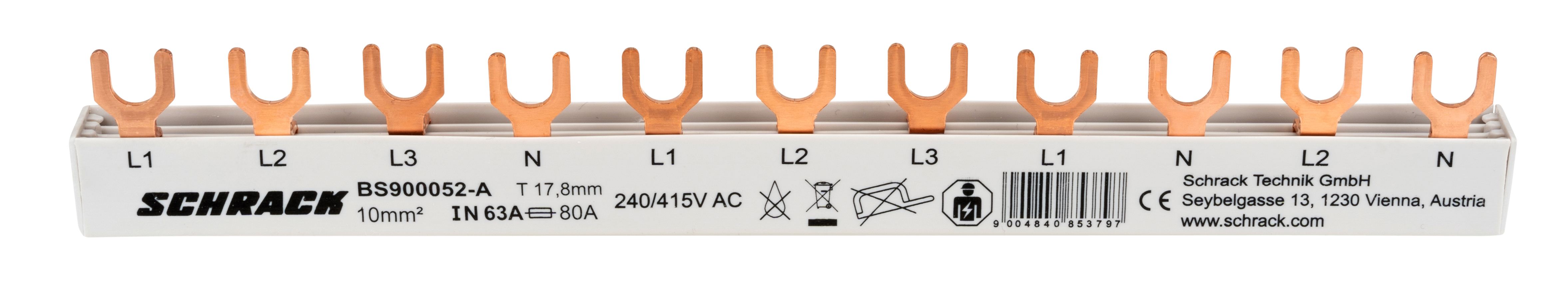 Busbar 1x dif. 4P 1x sig. aut. 3P 2x (1+N) 11UH 10mm²