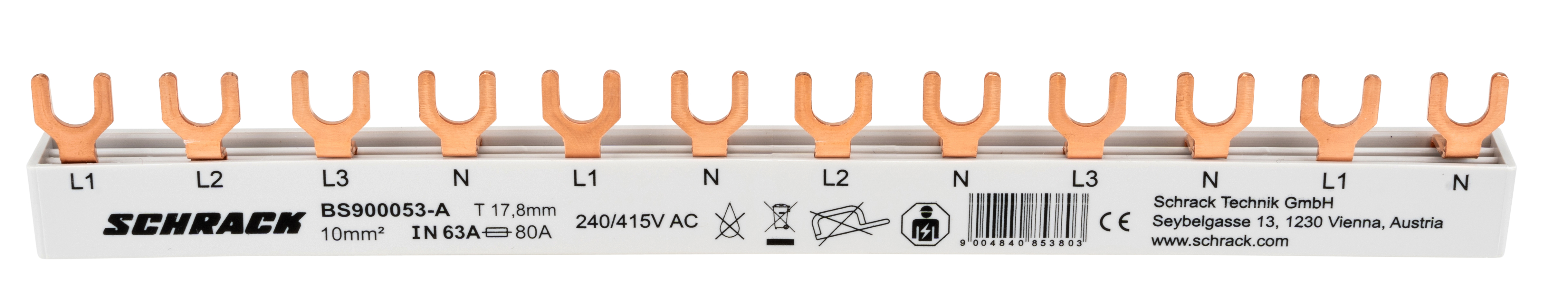 Busbar, 1x, dif., 4p, 4x, fn, 1uh, 10mm²