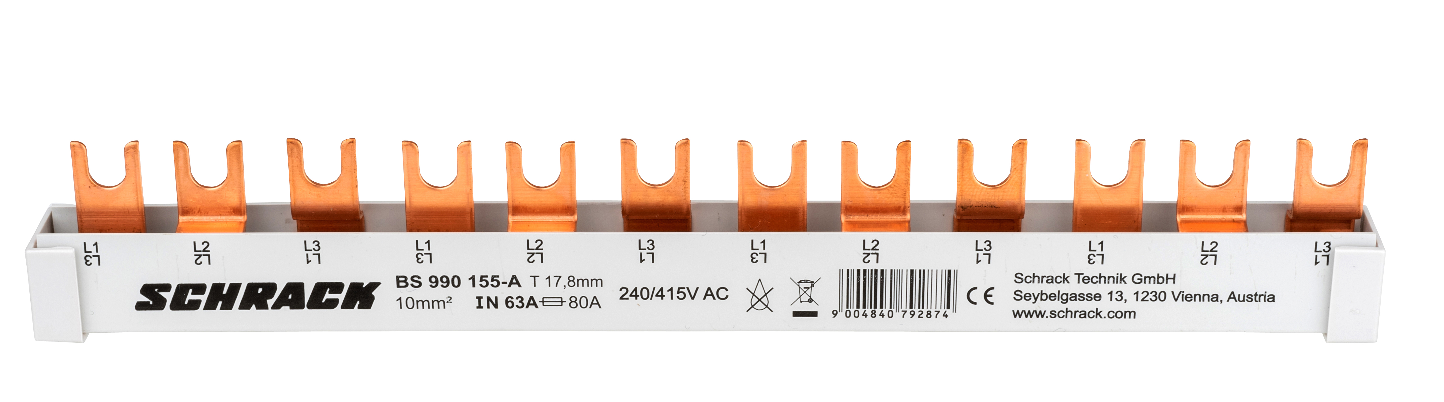 Busbar, 12xMCB, 1P, sau, 4xMCB, 3P, 12, module, 10mm² BS990155-A
