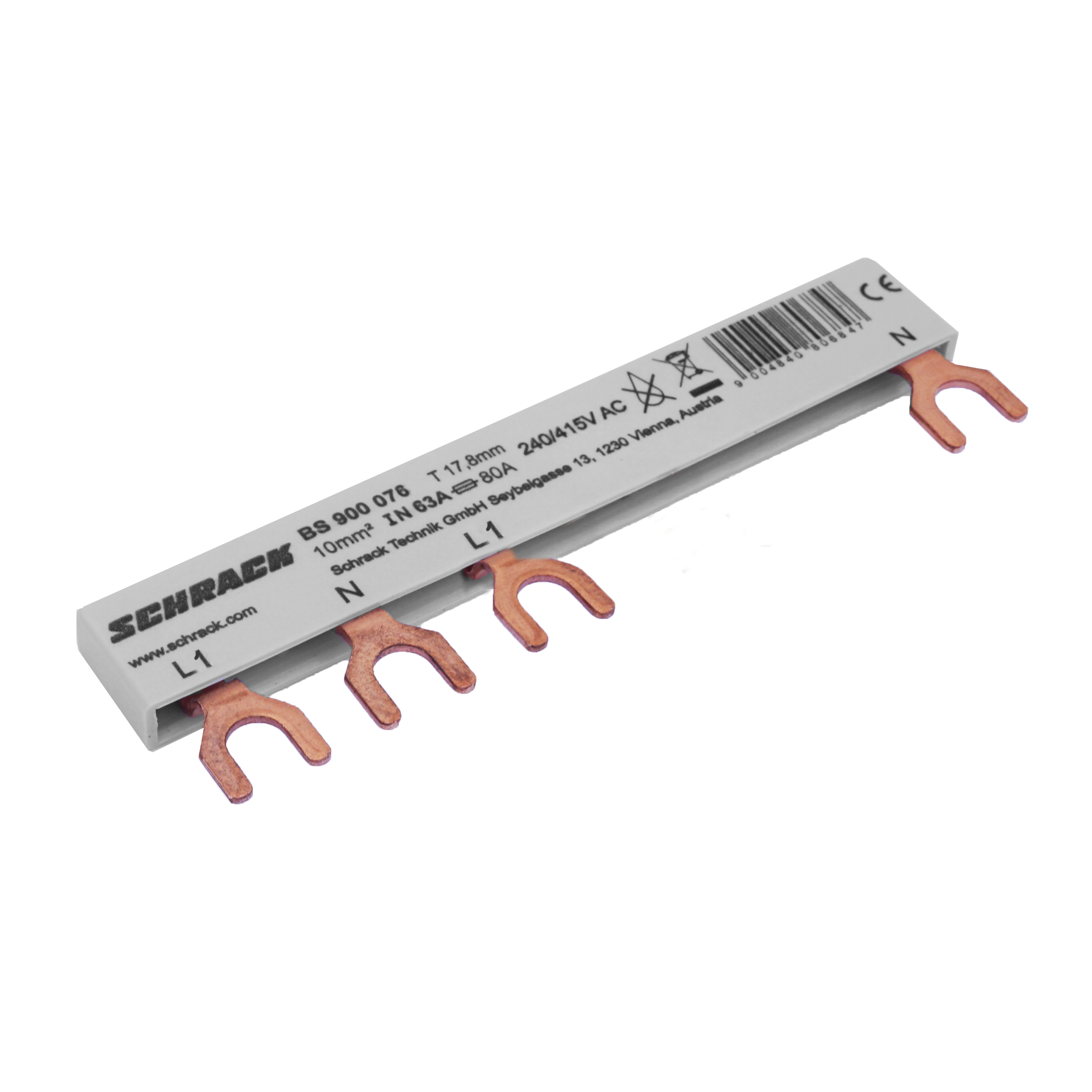 Busbar, 2, poli, l1, 1xrccb, 4p, la, 1xrcbo, 1+n, 6, mod, 10mm²