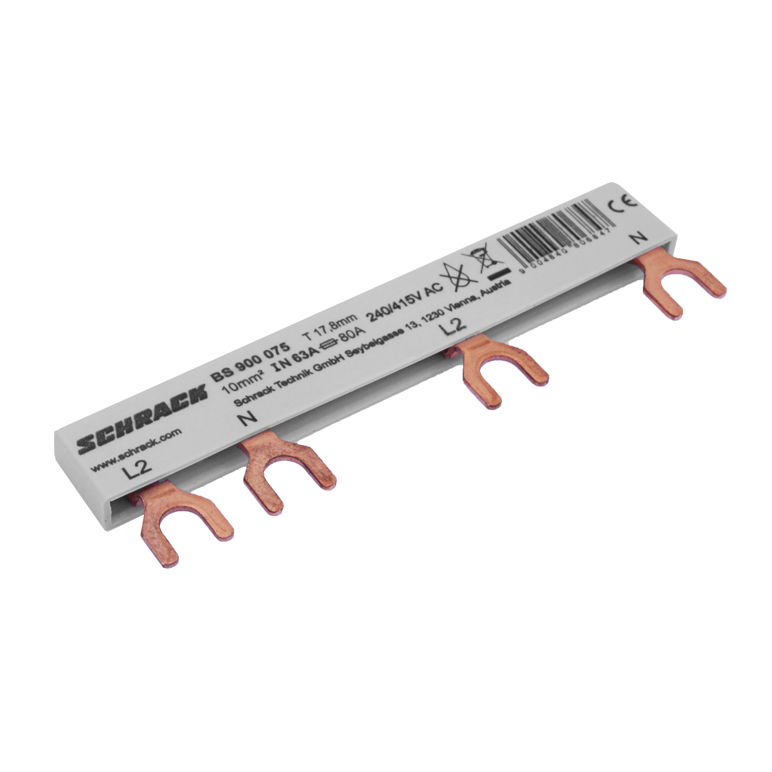 Busbar, 2, poli, l2, 1xrccb, 4p, la, 1xrcbo, 1+n, 6, mod, 10mm²