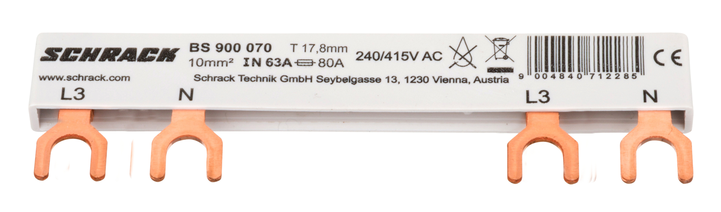 Busbar, 2, poli, l3, 1xrccb, 4p, la, 1xrcbo, 1+n, 6, mod, 10mm²