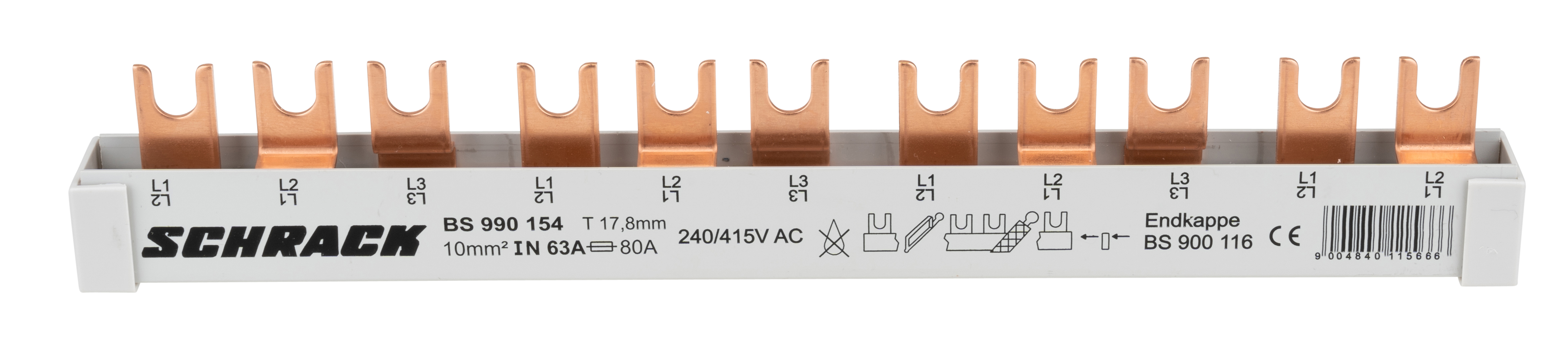 Busbar, 17.8mm, 10mm², 3p, 11uh