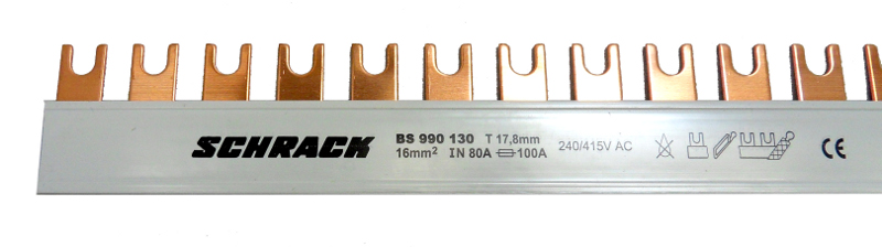 Busbar, cu, contacte, furca, 16mm², L2, 1P, 57UH, 1m BS990130--
