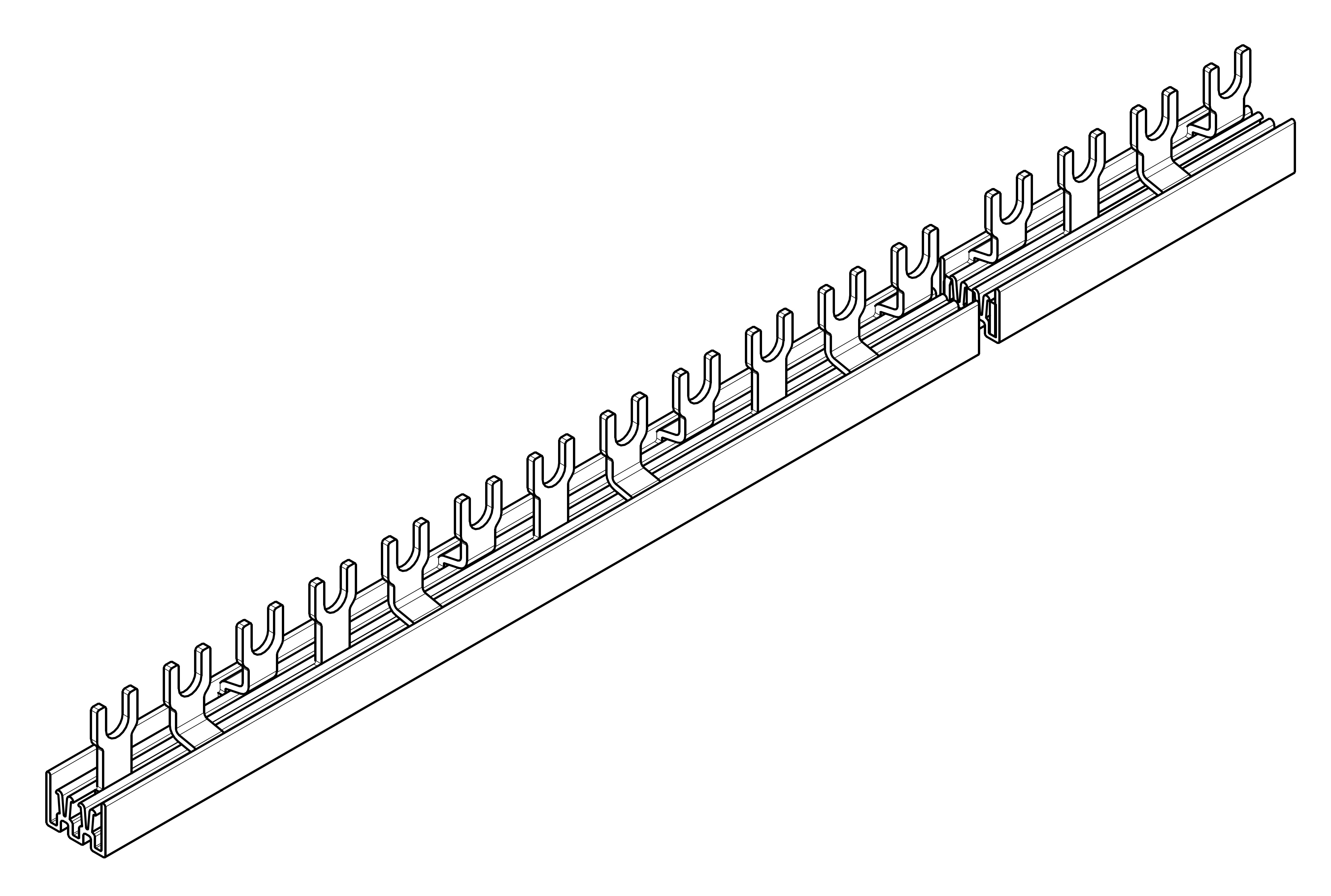 Busbar, cu, contacte, furca, 18mm, 3P, 10mm², 1m BS990113-A