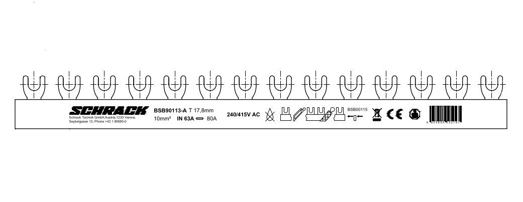 Busbar, 3P, 10mm², furca, 1m BSB90113-A