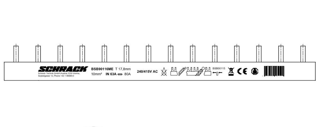 Busbar, 3P, 10mm², pin, 1m BSB90116ME