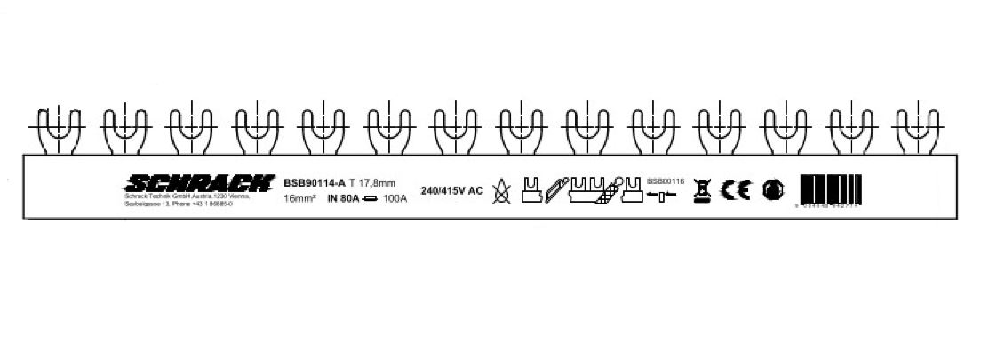 Busbar, 3P, 16mm², furca, 1m BSB90114-A