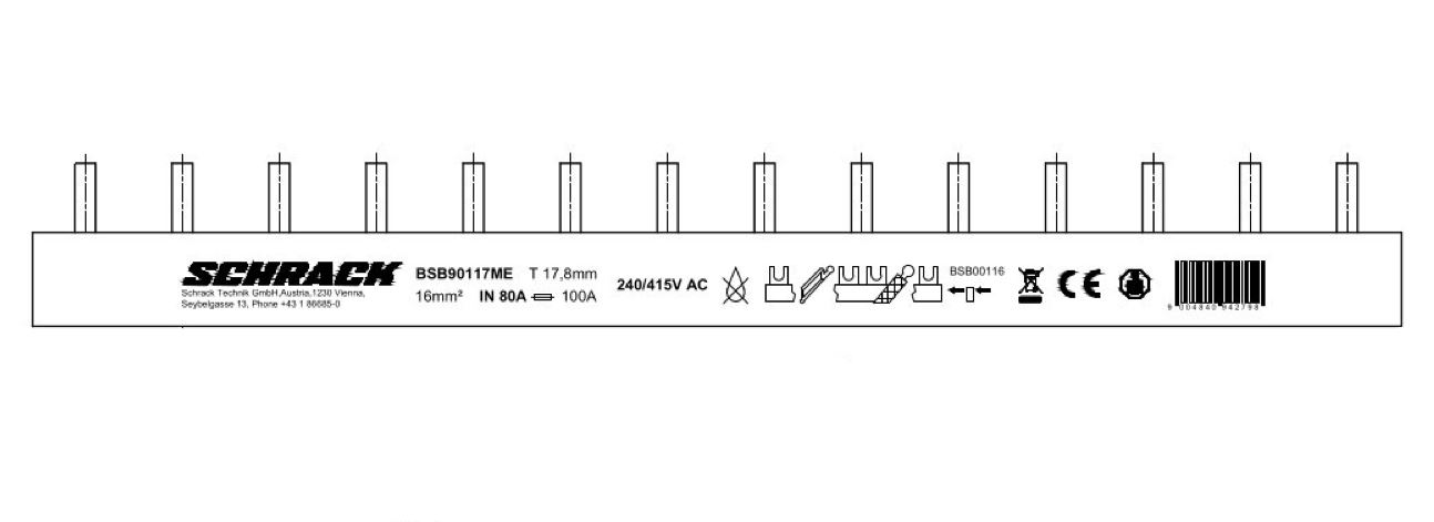 Busbar, 3P, 16mm², pin, 1m BSB90117ME