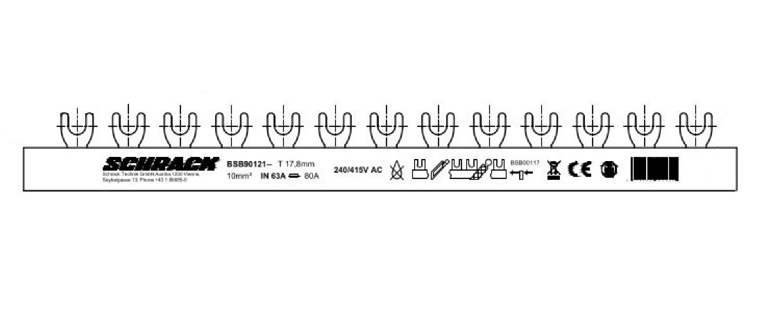 Busbar, 4P, L1/L2/L3/N, 10mm²