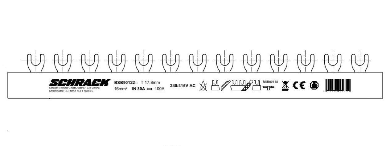 Busbar, 4P, L1/L2/L3/N, 16mm² BSB90122--