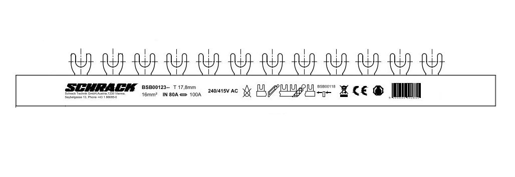 Busbar, cu, contacte, furca, 4P, L1N/L2N/L3N, 16mm², 1m BSB00123--