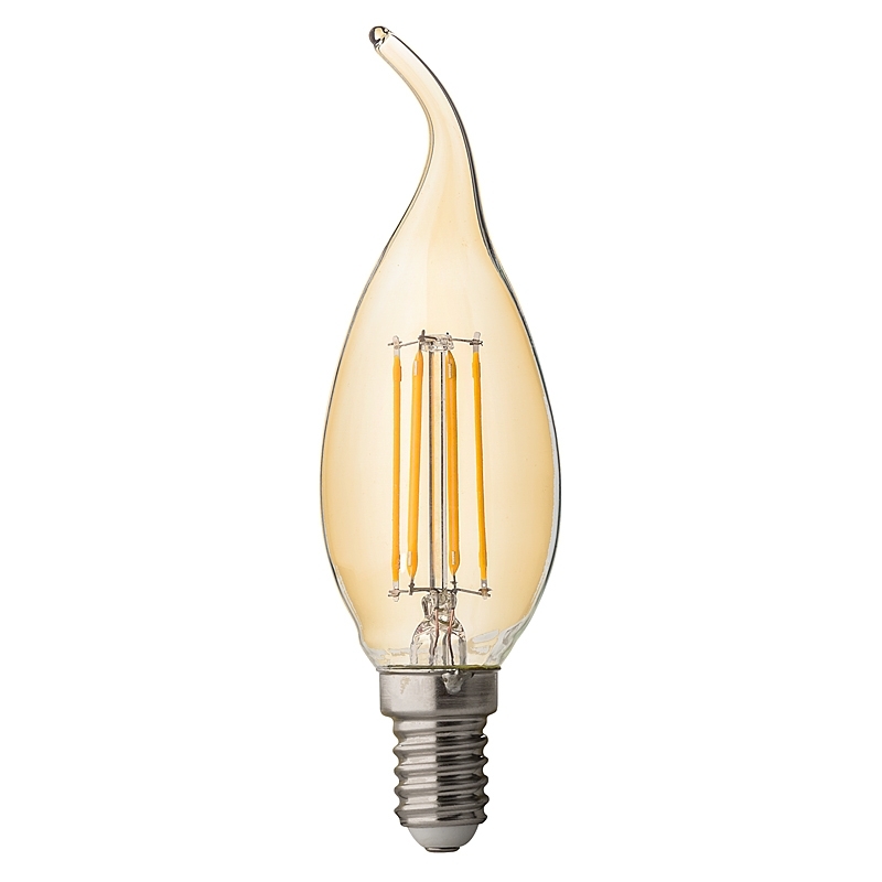 Bec LED, Cu Filament, Dimabil, tip flacara, 4W, E14, 2500K, amber, Ultralux, LFF41425D