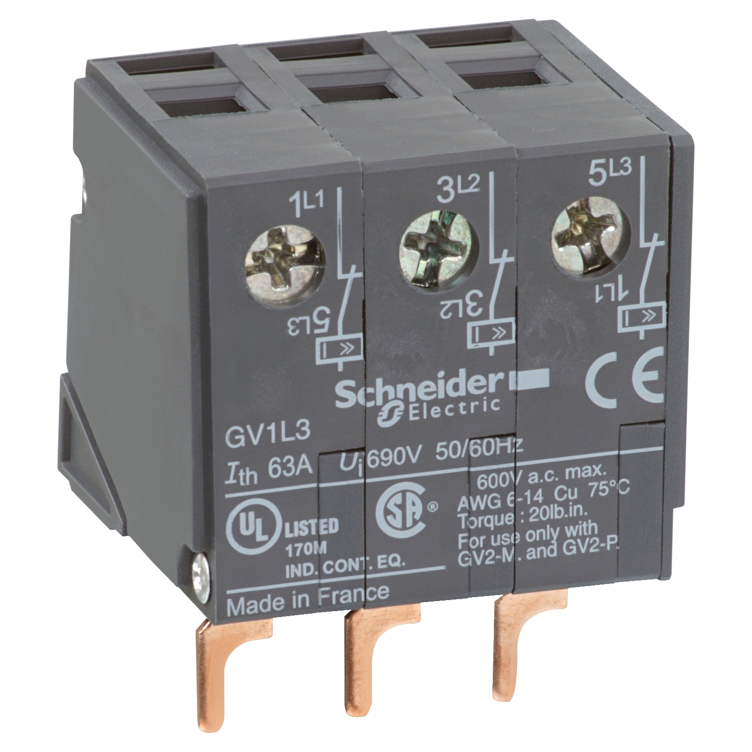 Bloc Limitator Curent 63 A Aditional - Pentru Disjunctor Motor Gv2 - Superior Schneider GV1L3