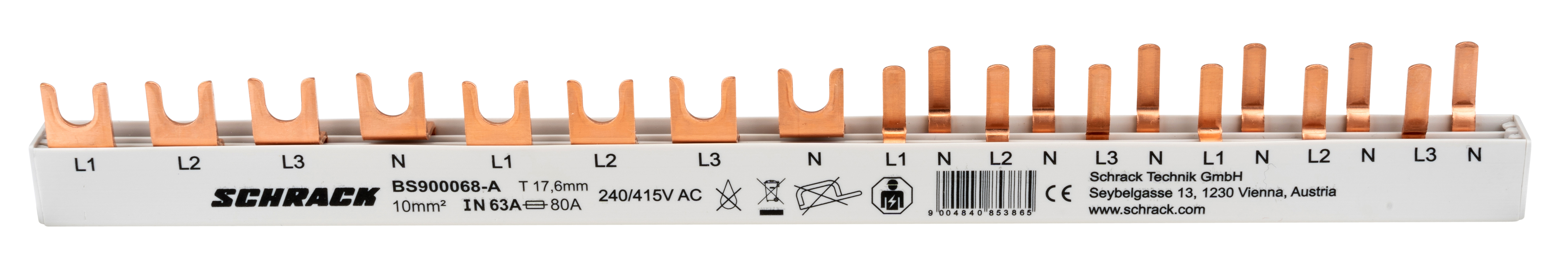 Busbar, 1xRCCB, 4P, 1, MCB, 3+N, 6, MCB, 1+N/1MW, 14MW BS900068-A