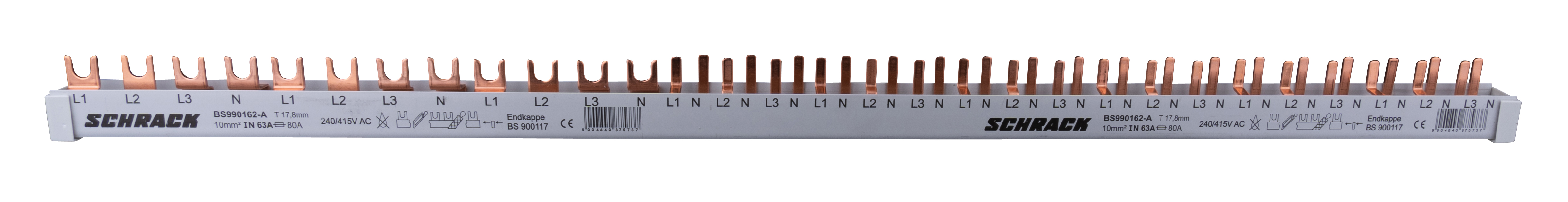 Busbar, 1xRCCB, 4P, 2xMCB, 4P, 18xMCB, 1+N/1MW, 30MW BS990162-A