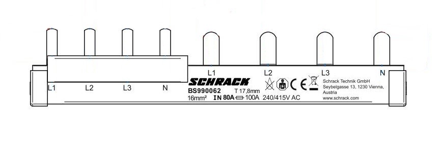 Busbar, Pin, Version, 4P, 16mm², adapter, form BS990062--