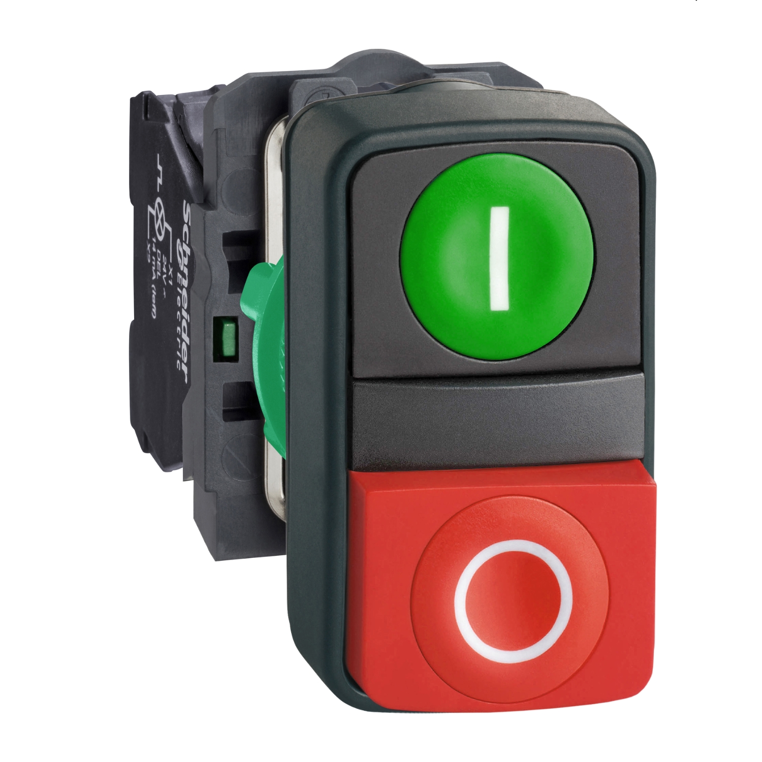Buton Cu Cap Dublu Verde Incastrat/Rosu Aparent Ø22 Cu Marcaj, Schneider, XB5AL73415 