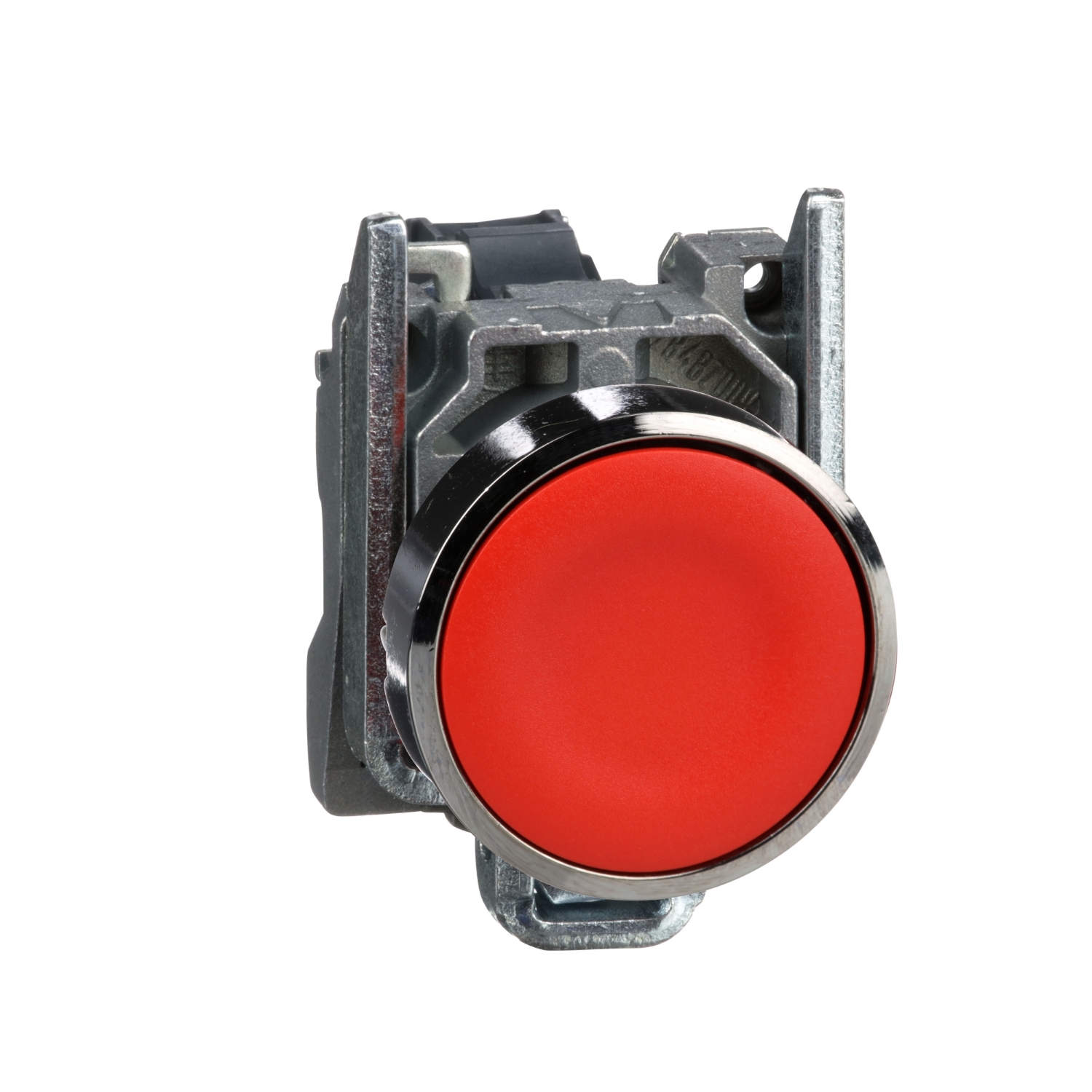 Buton incastrat complet, rosu Ø22 cu revenire cu arc 1NC 