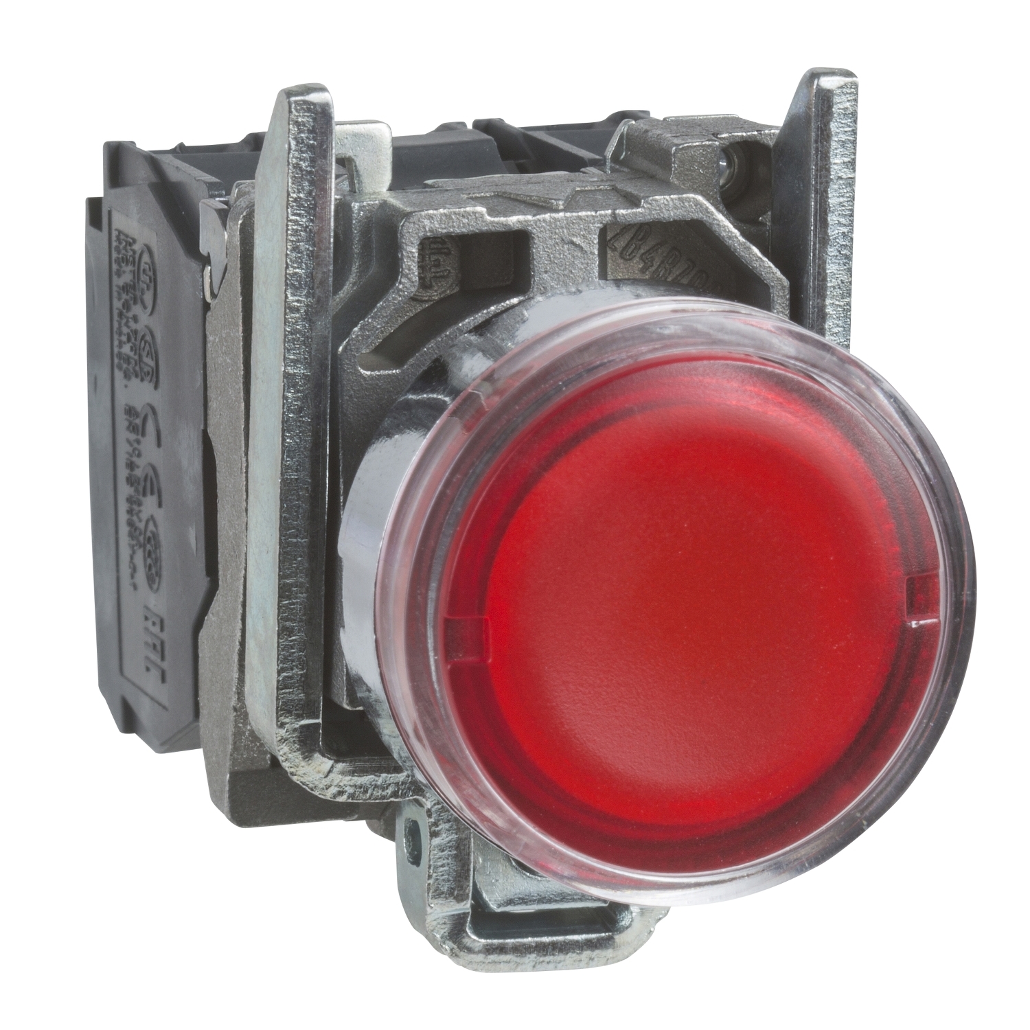 Buton luminos rosu, incastrat complet Ø22 cu revenire cu arc 1NO+1NC 24V, Schneider, XB4BW34B5 