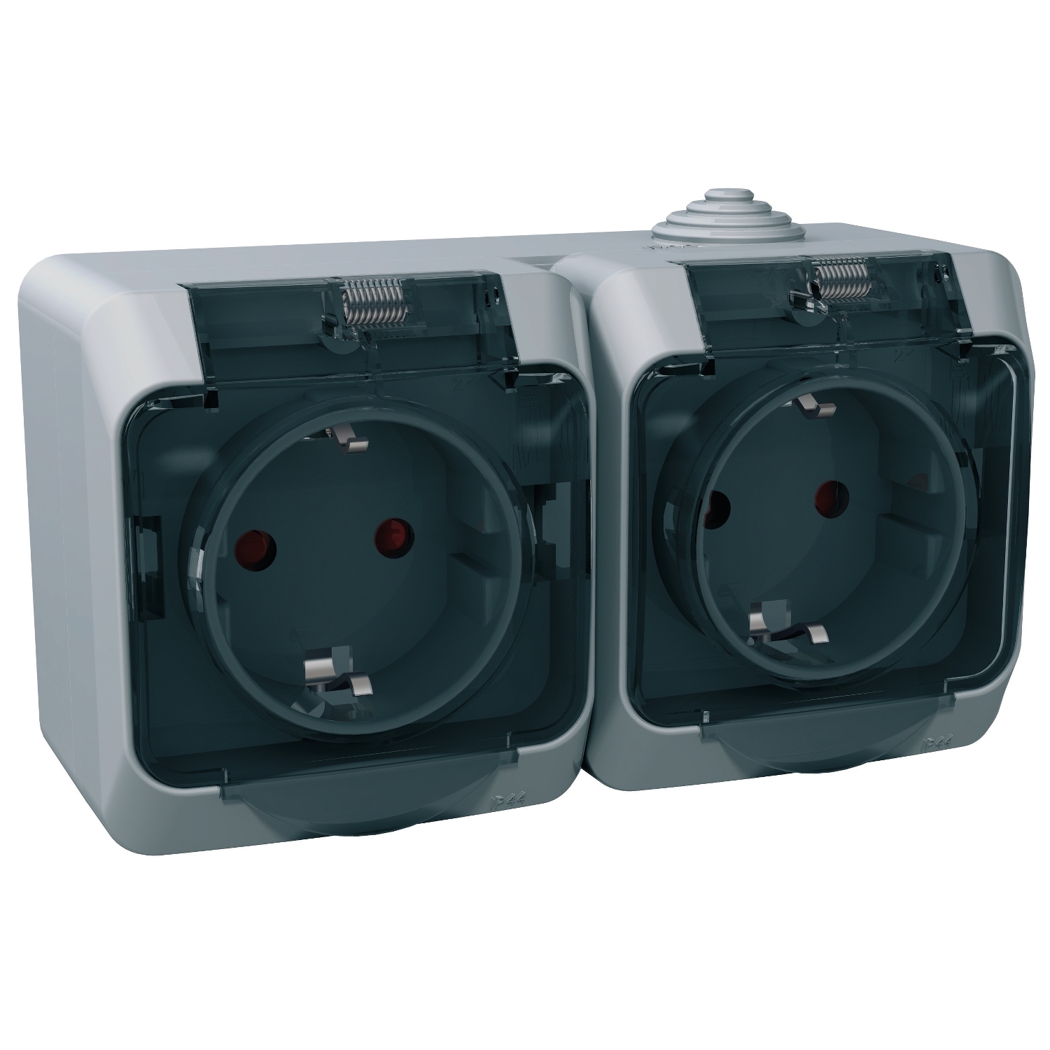 Cedar Plus Priza dubla 16A 250V Cu capac transparent IP44 Gri Schneider WDE000625 