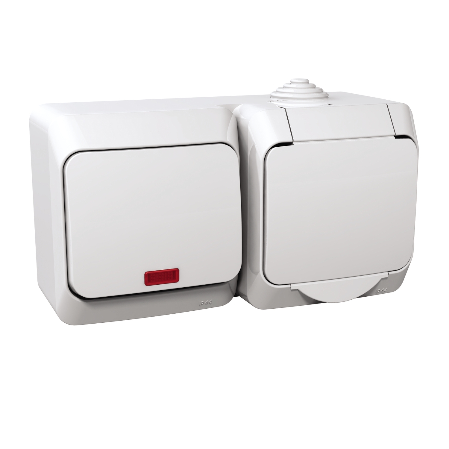 Cedar Plus Priza + intrerupator cap scara 16A 250V cu indicator luminos IP44 Alb Schneider WDE000505