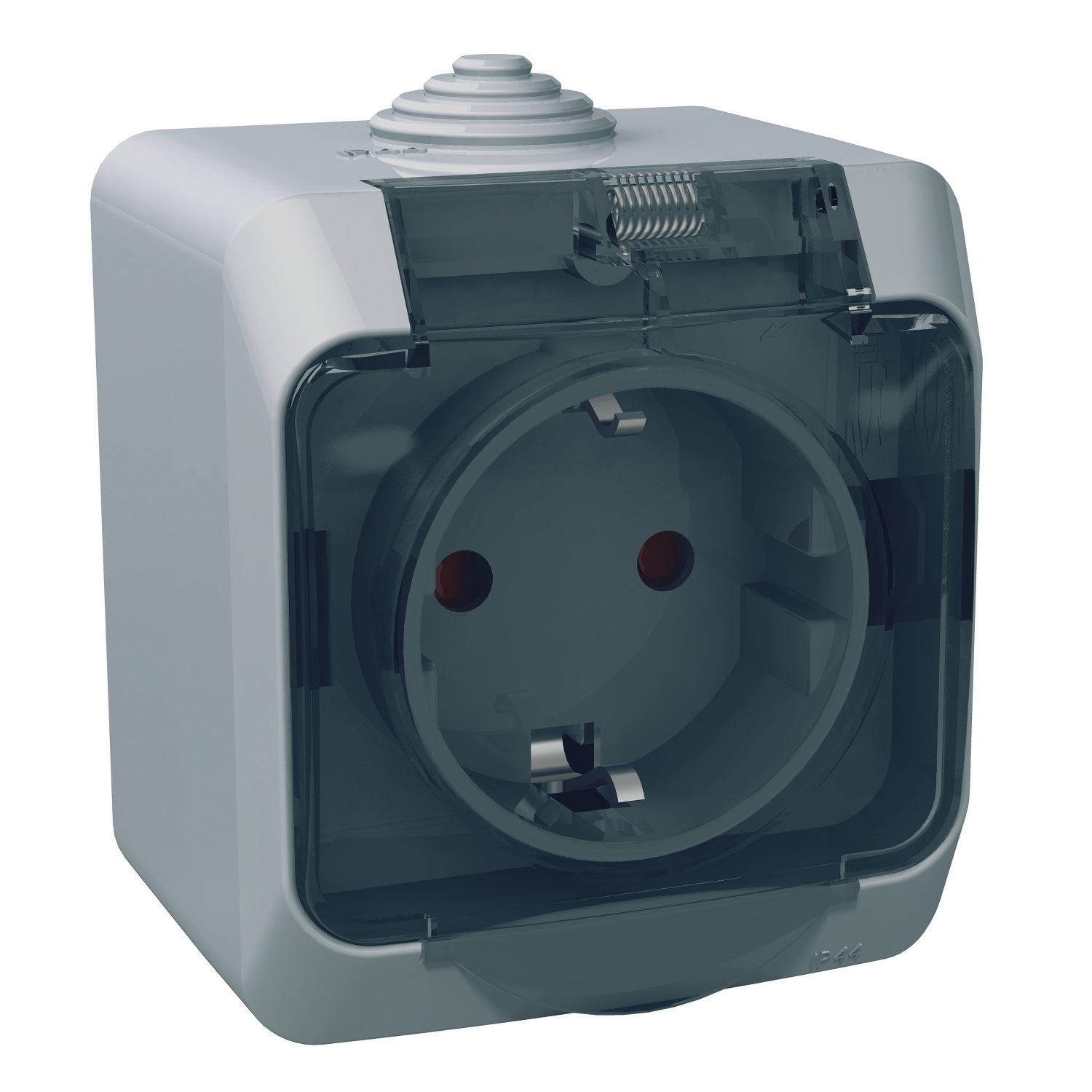Cedar Plus Priza simpla 16A 250V Cu capac transparent IP44 Gri Schneider WDE000643 