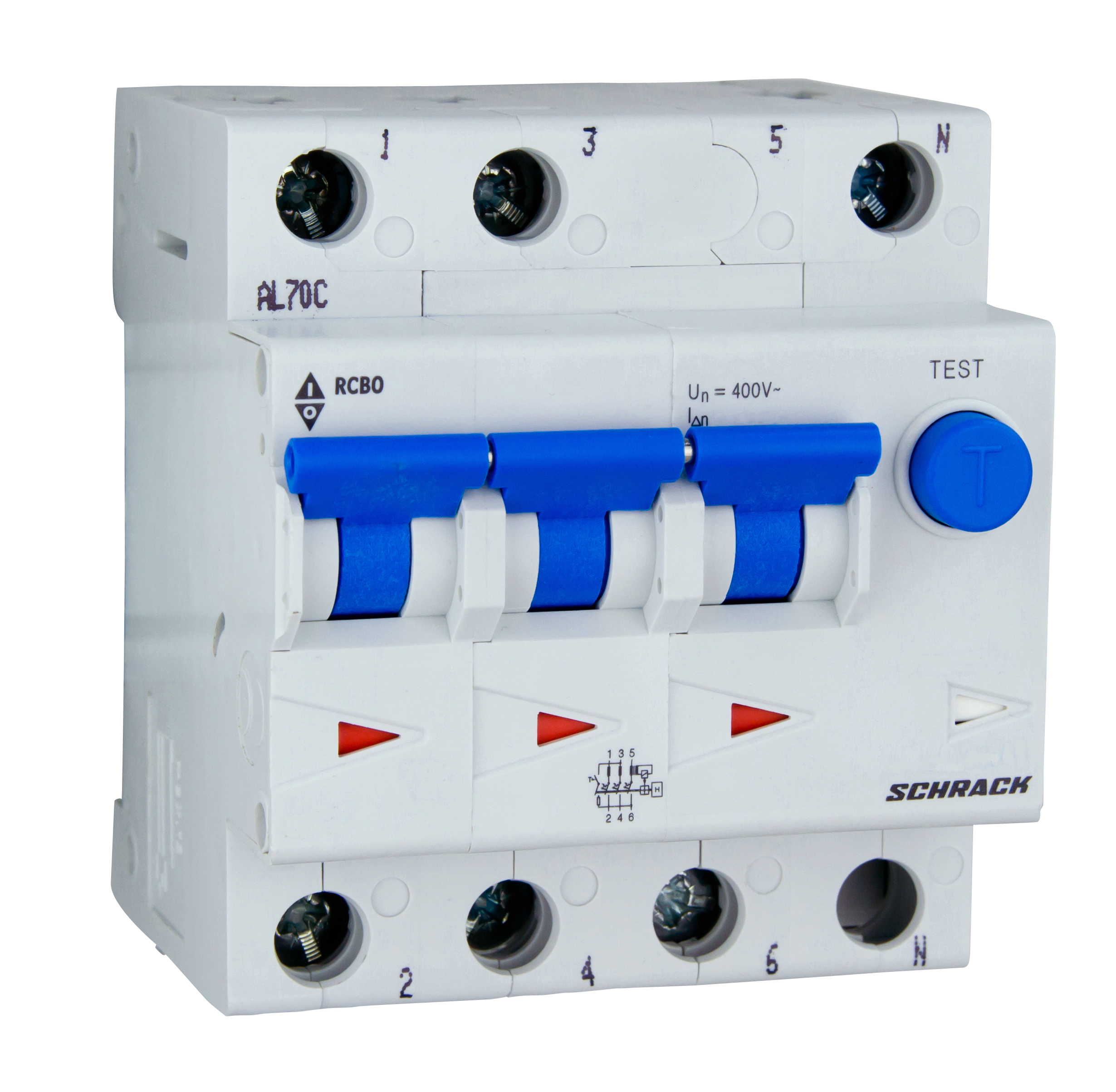 Intrerupator, automat, diferential, schrack, mcb/rcd, (rcbo), tip a, tripolar, 3p, curba b, 10a, 10ka