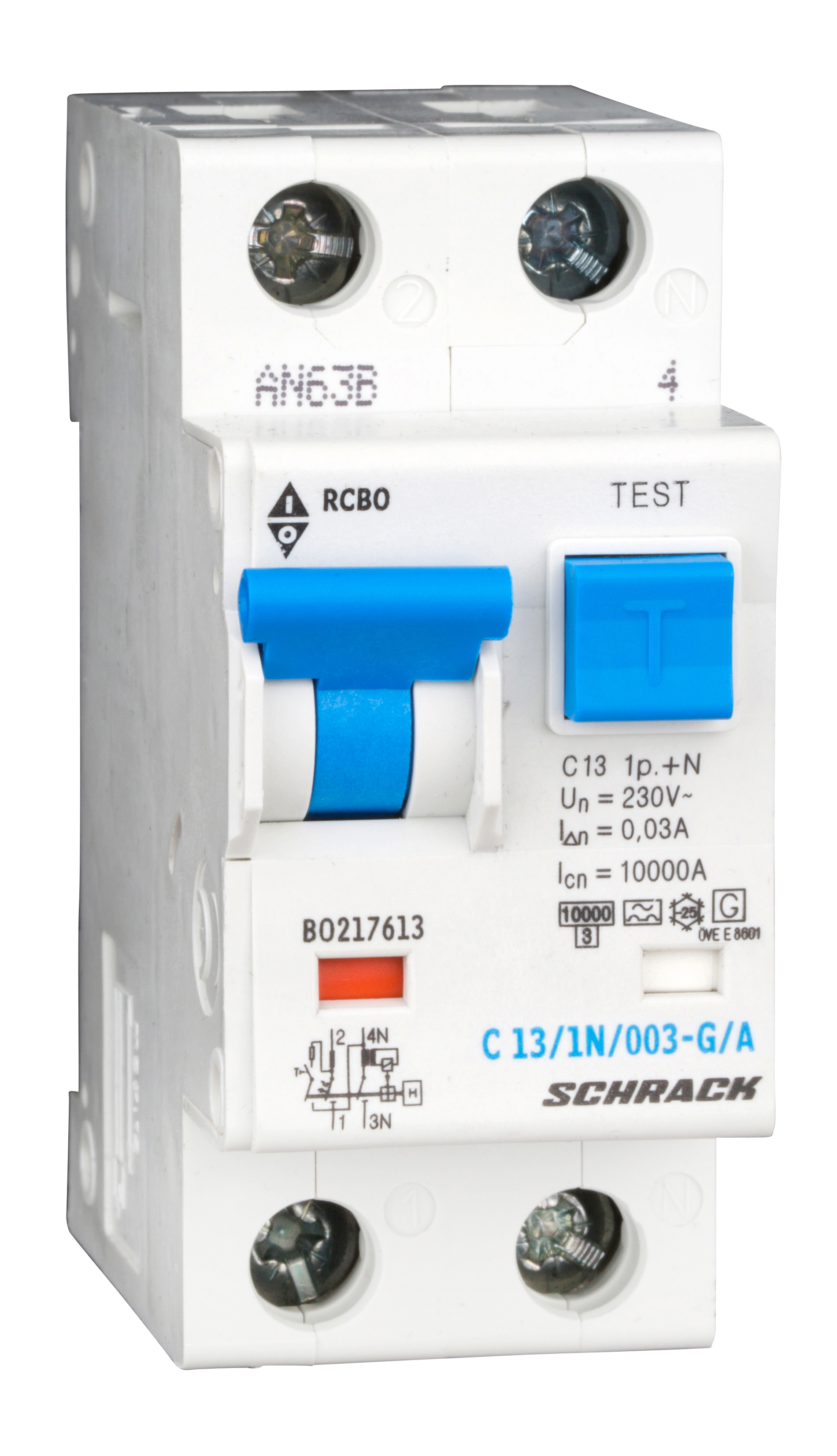 Intrerupator, automat, diferential, schrack, mcb/rcd, (rcbo), tip a g, bipolar, 1p+n, curba c, 13a, 30ma, 10ka